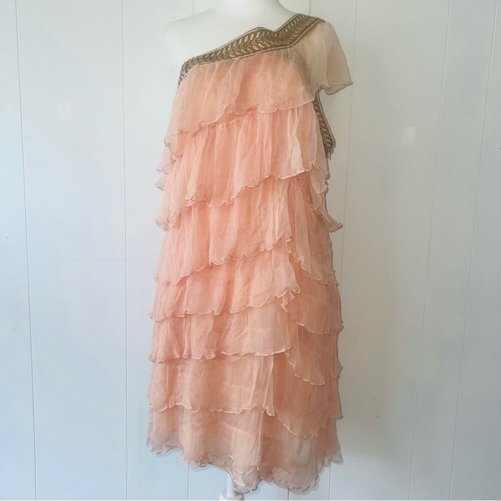 Free People Maheya Natural Dye Pink Ruffle One Shoulder Romantic Mini Dress 12